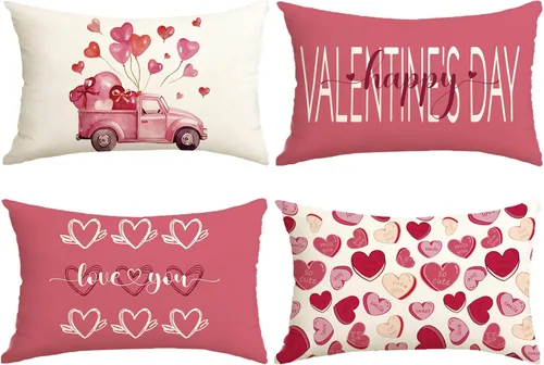 Miniatura 13 de Fundas de almohada de Navidad rosas 18x18 Juego de 4 fundas de almohada de Navidad, fundas de almohada de Navidad para sofá, sofá cama, silla