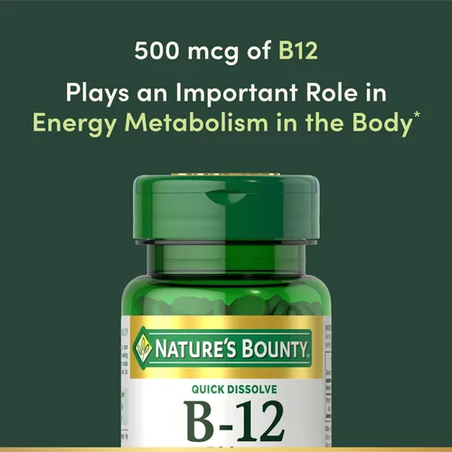 Miniatura 3 de Nature's Bounty Vitamina B12, apoya el metabolismo energético y la salud del sistema nervioso, 500mcg, 100 tabletas de disolución rápida