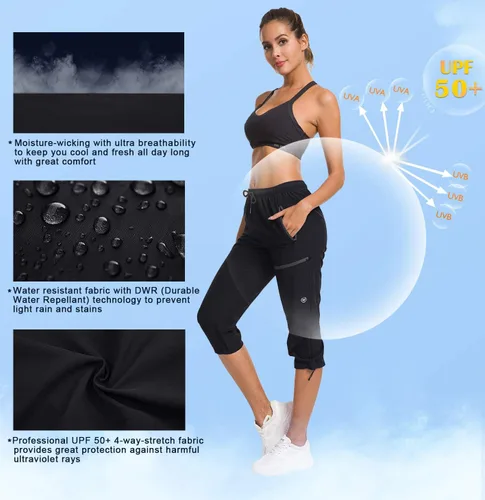 Miniatura 3 de ChinFun Pantalones capri de senderismo para mujer, de secado rápido, estilo cargo, recortados, resistentes al agua, UPF 50+