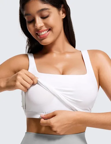 Miniatura 103 de CRZ YOGA Butterluxe Brasier deportivo de cuello cuadrado para mujer, estilo camiseta corta sin mangas, acolchado con soporte integrado para yoga