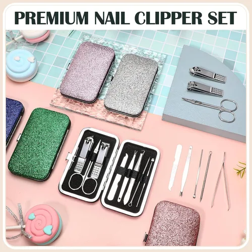 Miniatura 6 de Juego de 60 manicura a granel, 8 en 1 de acero inoxidable cortaúñas con estuche, regalos de agradecimiento para la semana de la enfermera, día