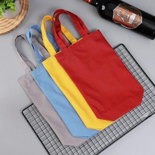 Miniatura 3 de Bolsa de vino, 10 x 7 x 2 pulgadas, 4 bolsas reutilizables de lona de algodón con etiqueta de cordón Azul