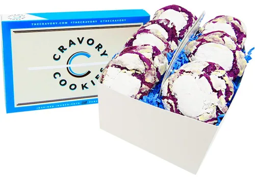 The Cravory: Ube Cookies - 12 galletas, 2.0 onzas cada una, envueltas individualmente, horneadas frescas, postres gourmet, aperitivos o productos