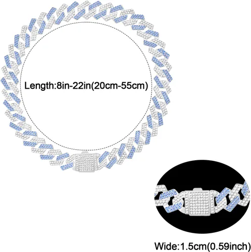 Miniatura 5 de Collar de cadena para perro, collar cubano de diamante con purpurina, collar de cadena de metal para caminar con diseño de hebilla segura