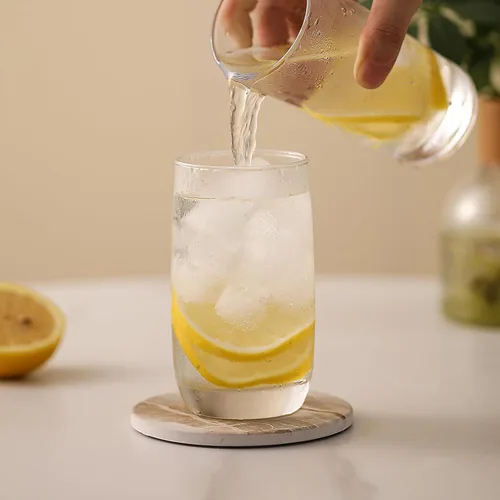 Miniatura 2 de LIFVER Juego de 6 posavasos para bebidas, piedra absorbente con soporte, posavasos de cerámica estilo mármol negro para protección de mesa, amarillo