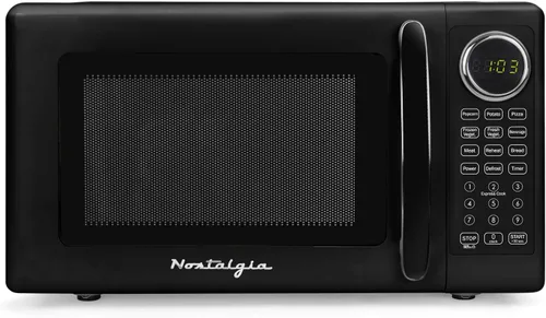 Miniatura 27 de Nostalgia Horno microondas compacto retro para encimera, 0.7 pies cúbicos, 700 vatios con pantalla digital LED, bloqueo para niños, interior fácil