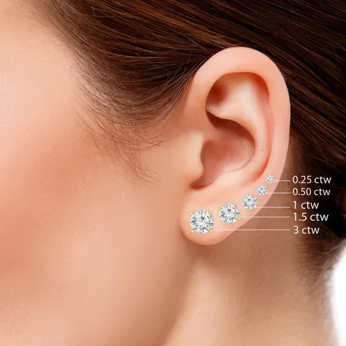 Miniatura 4 de Houston Diamond District Solitaire Diamond Stud Earrings Round Brilliant Shape 4 Prong Push Back (L-M Color, I1-I2 Clarity)