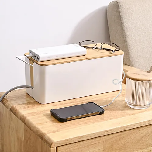 Miniatura 9 de Caja organizadora de cables, paquete de 2 cajas organizadoras de cables grandes de madera para la oficina y el hogar, caja organizadora de cables 2