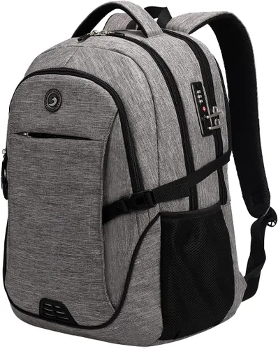 Mochila antirrobo para portátil con carga USB compatible con portátil de 15.6 pulgadas con bloqueo incluido., A-gris