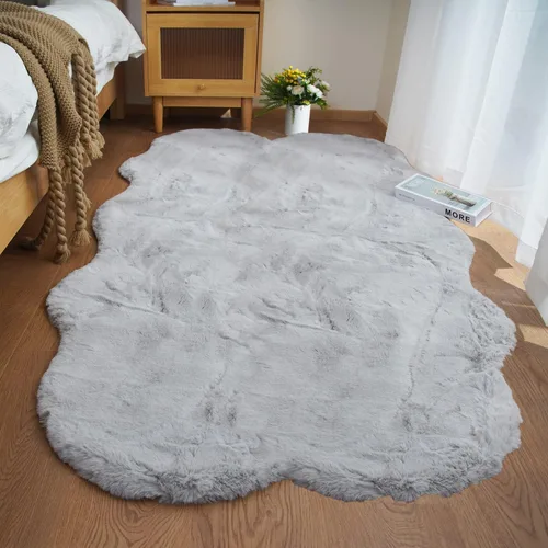 Miniatura 19 de Ghouse Alfombra ultrasuave de pelo sintético de conejo, alfombras lavables a máquina para dormitorio, alfombras esponjosas para sala de estar, Blanco