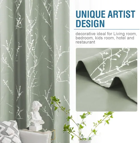 Miniatura 5 de H.VERSAILTEX Cortinas opacas para dormitorio, con estampado de ramas de árbol, con aislamiento térmico y ojales, cortinas de ventana gruesas y Salvia