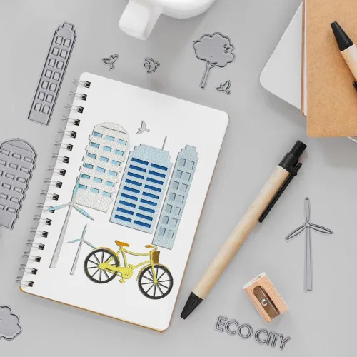 Miniatura 4 de Troqueles ecológicos para hacer tarjetas, ECO City Building Bike Troquel para álbumes de recortes, papel, manualidades, decoración, álbum