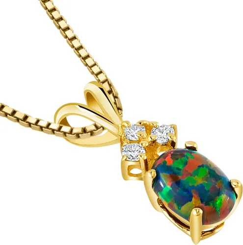 Miniatura 2 de PEORA Colgante de ópalo negro creado en oro amarillo de 14 quilates con diamantes genuinos para mujer, delicado solitario, forma ovalada de grado