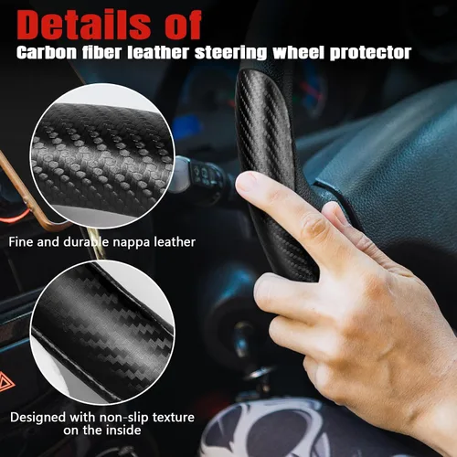Miniatura 3 de funda segmentada de 3 piezas para volante de automóvil, protector antideslizante de volante de cuero de fibra de carbono, funda antideslizante