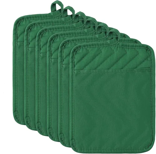 Miniatura 12 de R HORSE Juego de 6 piezas de agarraderas para ollas con bolsillo para cocina, juego de agarraderas para ollas negras de algodón, resistente al Negro
