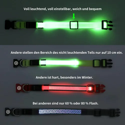 Miniatura 5 de Collar de perro KOSKILL LED - Ajustable, recargable, impermeable, brilla en la oscuridad para perros medianos y grandes Verde