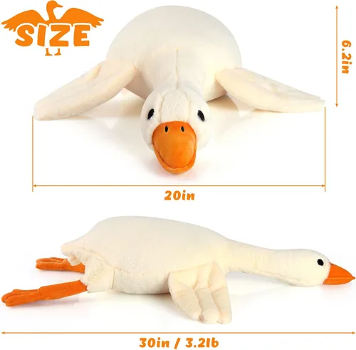 Miniatura 2 de Peluche de Ganso de 30 Pulgadas con Peso Juguete de Felpa de 3.2 Libras Cisne Blanco Almohada Suave de Felpa para Dormir Juguetes de Animales