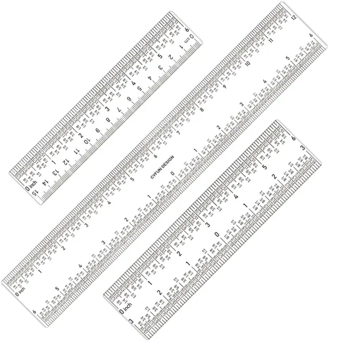 3 reglas de acrílico transparente de 6 pulgadas/12 pulgadas, regla de centrado cero con pulgadas y herramienta de medición métrica de 12 y 6 3