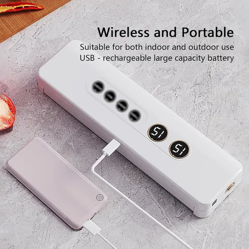 Miniatura 5 de Máquina selladora al vacío con diseño portátil inalámbrico para cocina, camping y RV, 3 modos de sellado con alimentos secos y húmedos (blanco)