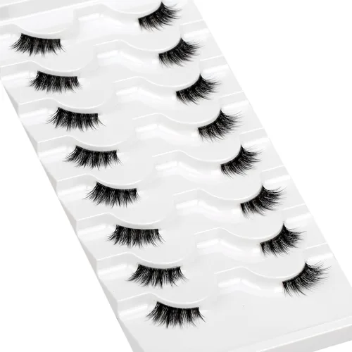 Miniatura 593 de Pooplunch - Pestañas postizas finas de visón sintético, estilo ojo de gato, naturales, cruzadas, tipo racimo, efecto 8D de volumen, tiras
