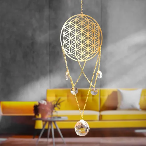 Flower of Life - Atrapasoles de cristal, decoración de pared de geometría sagrada, adorno colgante decorativo para el hogar, oficina, jardín