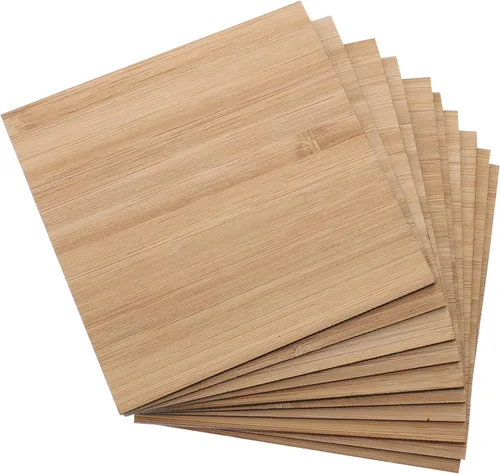 EXCEART Hojas de madera para manualidades sin terminar, piezas de madera, rebanadas de madera de bambú en blanco, recortes cuadrados de madera para