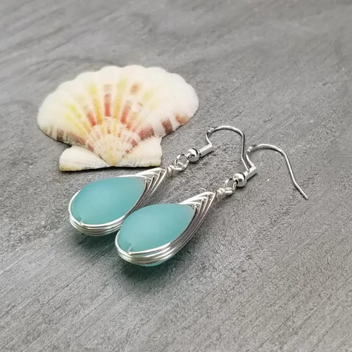 Miniatura 18 de Yinahawaii Handmade Sea Glass Earrings, Hawaiian Jewelry, Wire Braided Earrings Teardrop Earrings, Beach Jewelry Sea Glass Jewelry For Women Cobalt