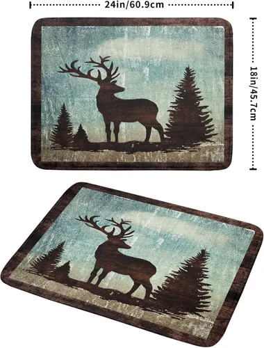 Miniatura 2 de Giwawa Tapete de Secado de Platos Retro Silueta de Cabaña del Bosque de Ciervos para Encimera 18 x 24 pulgadas Otoño Cielo Azul Nube Dibujos