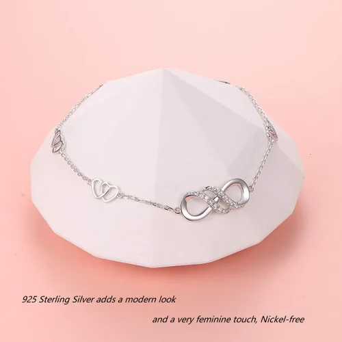 Miniatura 3 de Infinity Anklet 925 Sterling Silver for Women Girls Adjustable Heart Ankle Bracelet Boho Beach Foot Chain 9+1 Inch Charm Jewelry Best Birthday Gifts