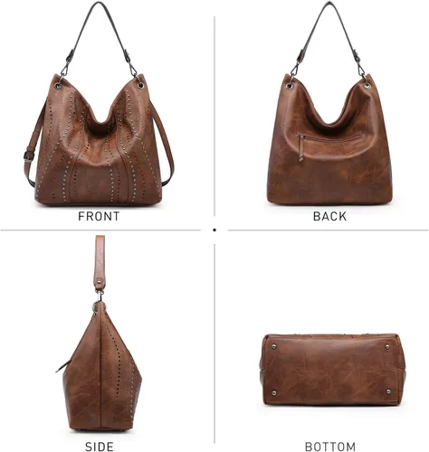 Miniatura 6 de VONMAY Monederos para mujer, bolsos de cuero vegano, grandes tachuelas para damas, bolsas hobo, bolso de mano, bolso de hombro