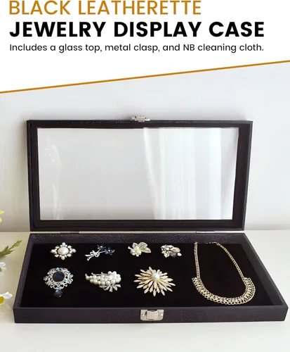 Miniatura 3 de Novel Box - Caja organizadora de joyas, cuero sintético negro, 6 x 3.75 x 2 pulgadas, caja de joyería de cristal de tamaño pequeño con tapa