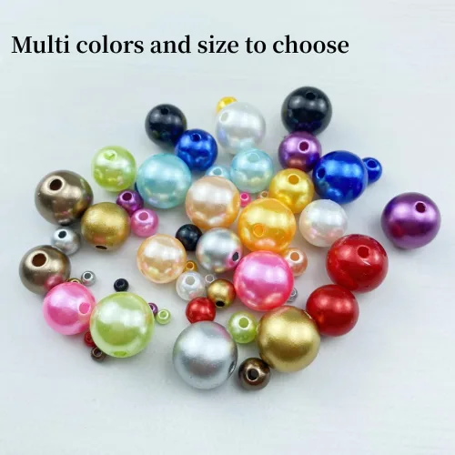 Miniatura 4 de 100 cuentas de perlas para manualidades, perlas de resina de 0.47 pulgadas para hacer joyas, cuentas redondas a granel con agujero para collares