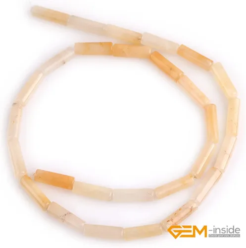 Miniatura 2 de GEM-Inside - Tubo de columna de 0.157 x 0.472 in, cuentas sueltas de jade amarillo para fabricación de joyas, 15 pulgadas