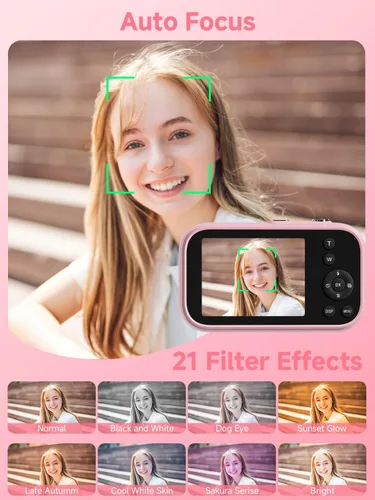 Miniatura 5 de Cámara digital, FHD 4K 48MP Cámara portátil con anti vibración, zoom 16X, cámara digital para adolescentes con belleza, tarjeta de 32 GB, 21