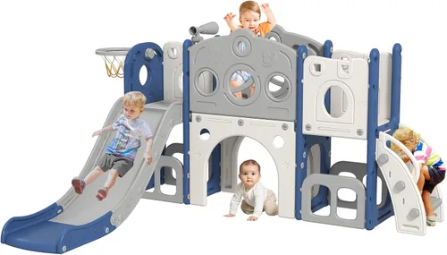 Miniatura 2 de Kinsuite - Juego de tobogán 8 en 1 para niños pequeños - Tobogán para niños de 1 a 3 años con aro de baloncesto, pelota, espacio de almacenamiento