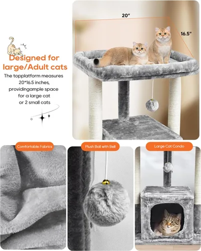 Miniatura 4 de SYANDLVY Árbol para Gatos de Interior para Gatos Adultos Grandes, Torre de Actividad Moderna con Postes Rascadores, Condominio con Percha de Felpa