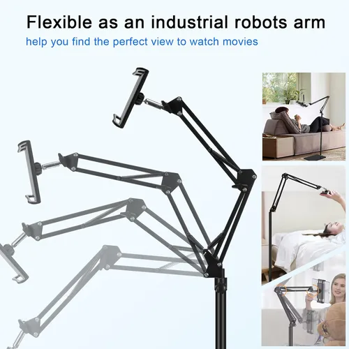 Miniatura 4 de Soporte de suelo para tablet con base de doble peso, soporte para teléfono de cama superior ajustable en altura / soporte elástico para tableta