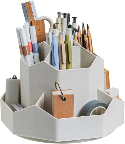 Miniatura 6 de Organizador de almacenamiento giratorio de suministros de arte, soporte para lápices con 9 compartimentos, organizador de almacenamiento de Azul