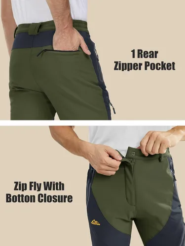 Miniatura 6 de MAGCOMSEN Pantalones de invierno para hombre, pantalones de nieve con forro polar, resistentes al agua, 4 bolsillos con cremallera, pantalones