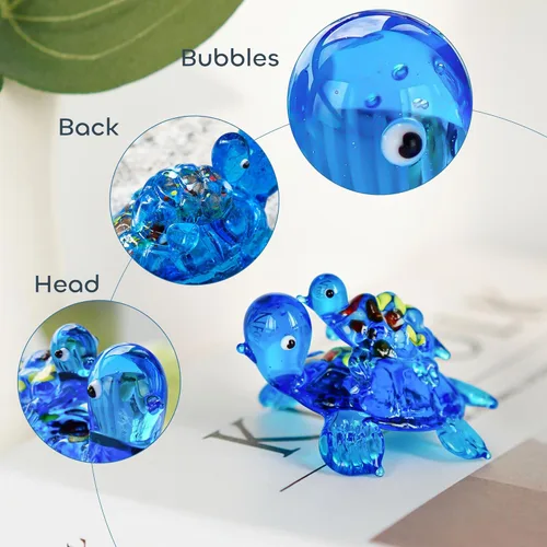 Miniatura 4 de HDCRYSTALGIFTS Figuras de tortuga marina de vidrio soplado de 2.5 pulgadas, regalo para mujeres, colección de animales marinos de vidrio hecho a