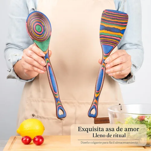 Miniatura 6 de Gudamaye Pakkawood - Utensilios de cocina de madera de 7 piezas, cucharas de madera para cocinar, utensilios de cocina de madera de Pakkawood
