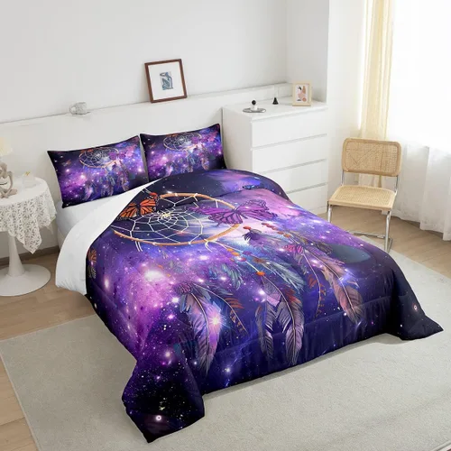 Miniatura 4 de Juego de edredón de atrapasueños para adultos, universo soñador de galaxia estrellada, decoración de ropa de cama de microfibra ligera, edredón