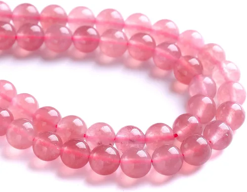 Miniatura 3 de 8mm 46 piezas de cuentas sueltas de cuarzo de fresa natural y jade para hacer joyería, pulseras, collares DIY Jade de fresa