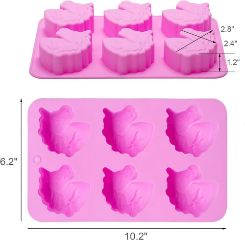Miniatura 2 de Fewo Molde de silicona antiadherente con forma de unicornio de 6 cavidades, para tartas de fiesta, jabones, bombas de baño, chupitos de gelatina