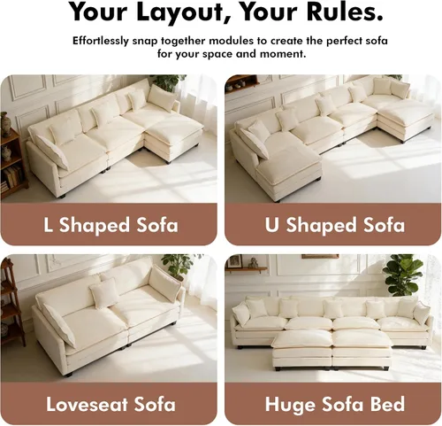 Miniatura 6 de Sofá seccional, cómodo sofá modular de nube, sofá modular de asiento profundo, sofá moderno en la nube, sofás modulares para sala de estar, Beige