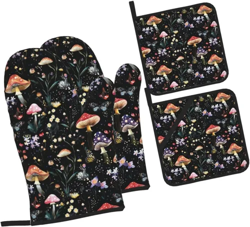 Miniatura 16 de Manoplas de horno y soportes para ollas, arte de mármol blanco y dorado, juego de 4 guantes de cocina resistentes al calor, antideslizantes