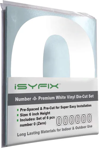Miniatura 22 de iSYFIX - Calcomanías de vinilo blancas con número 0 (cero) - Juego de 6 unidades de 1.5 pulgadas autoadhesivas - Decalcomanías premium troqueladas