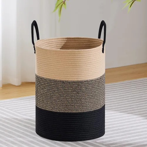 VIPOSCO Cesta de lavandería grande, cesta de almacenamiento de cuerda tejida alta para mantas, juguetes, ropa sucia en la sala de estar, baño,
