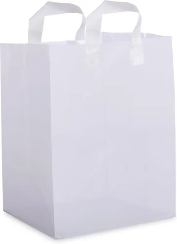 Miniatura 9 de Bolsas de plástico blancas Prime Line Packaging, bolsas de regalo para compras con asas para pequeñas empresas, comestibles, servicio de alimentos