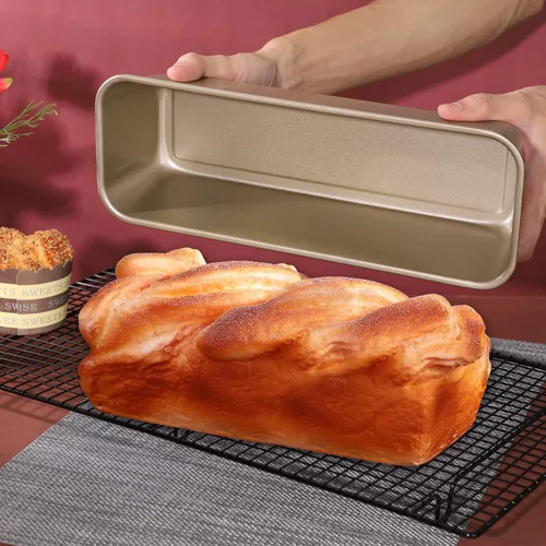 Miniatura 6 de Beasea Juego de 2 moldes para pan rectangulares de 12 x 4 pulgadas, moldes antiadherentes de acero al carbono, molde para tostadas doradas, moldes